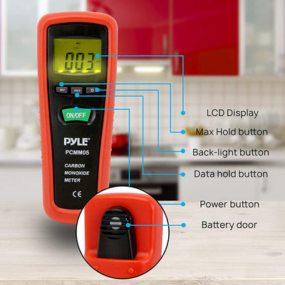 Pyle PCMM05 Handheld Portable Carbon Monoxide Meter Alarm w/ LCD Backlit Screen