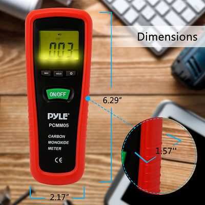 Pyle PCMM05 Handheld Portable Carbon Monoxide Meter Alarm w/ LCD Backlit Screen