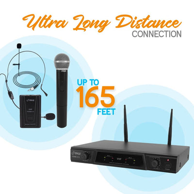Pyle PDWM2115 VHF 2 Channel Wireless Handheld Microphone Receiver System Package