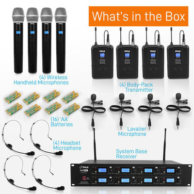 Pyle 8 Channel Wireless Microphone System with 12 Mics, Transmitters & Receiver