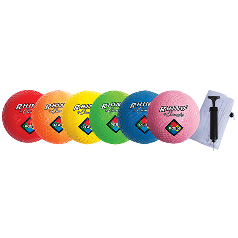 Champion Sports Multicolor Playground Ball Set with Mesh Storage Bag and Pump