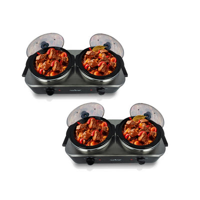 NutriChef Portable Dual Pot Electric Slow Cooker Warmer Chafing Dish (2 Pack)