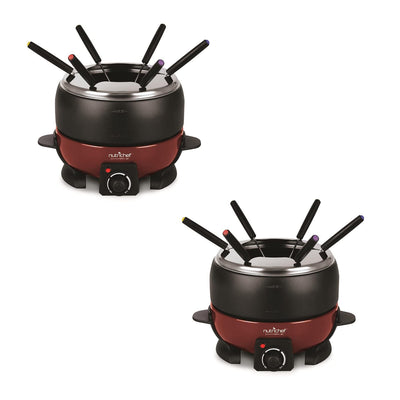 NutriChef Electric Countertop Chocolate Fondue Melting Pot with 6 Forks (2 Pack)