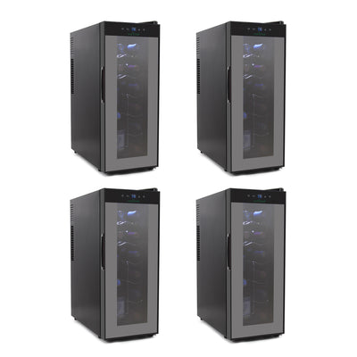NutriChef Electric 12 Bottle Thermoelectric Wine Cooler Cellar, Black (4 Pack)