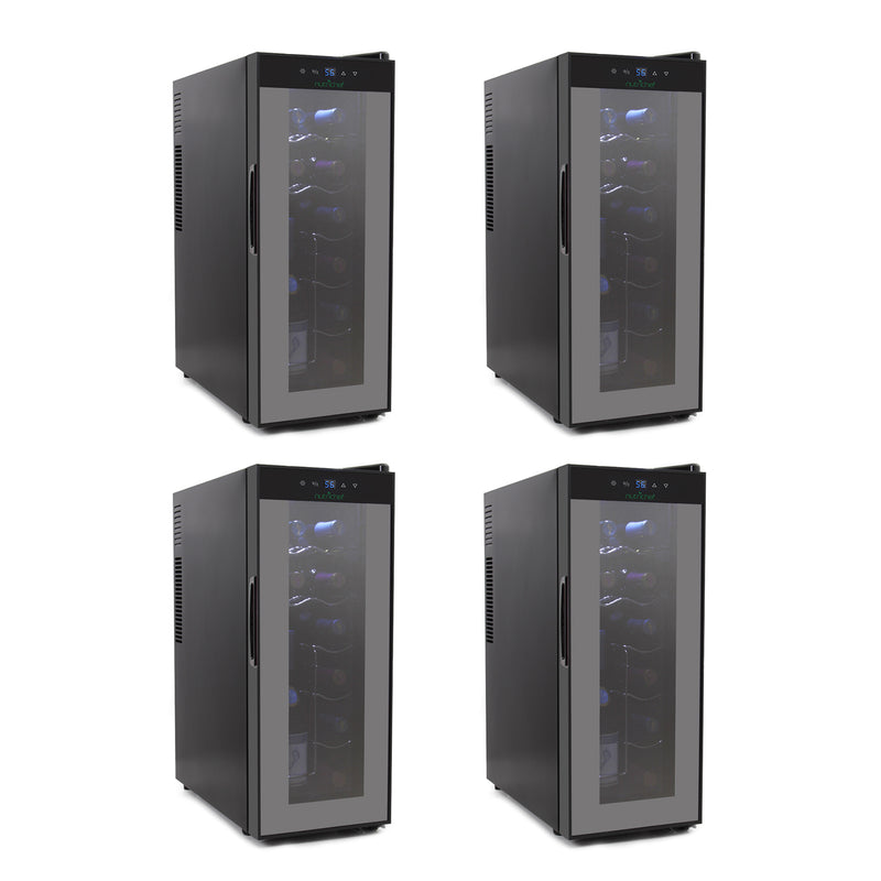 NutriChef Electric 12 Bottle Thermoelectric Wine Cooler Cellar, Black (4 Pack)