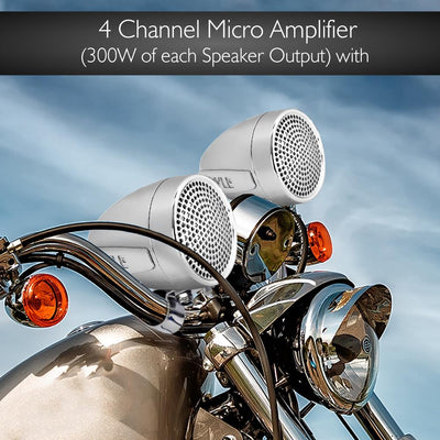 Pyle 3.25" Motorcycle ATV Handlebar Mount Amplifier Weatherproof Speakers (Used)