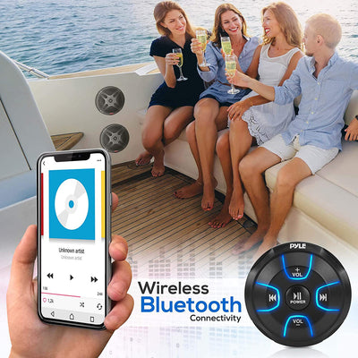 Pyle PLMRKT8 6.5" Marine Speakers with Bluetooth Remote Control, Black (2 Pack)