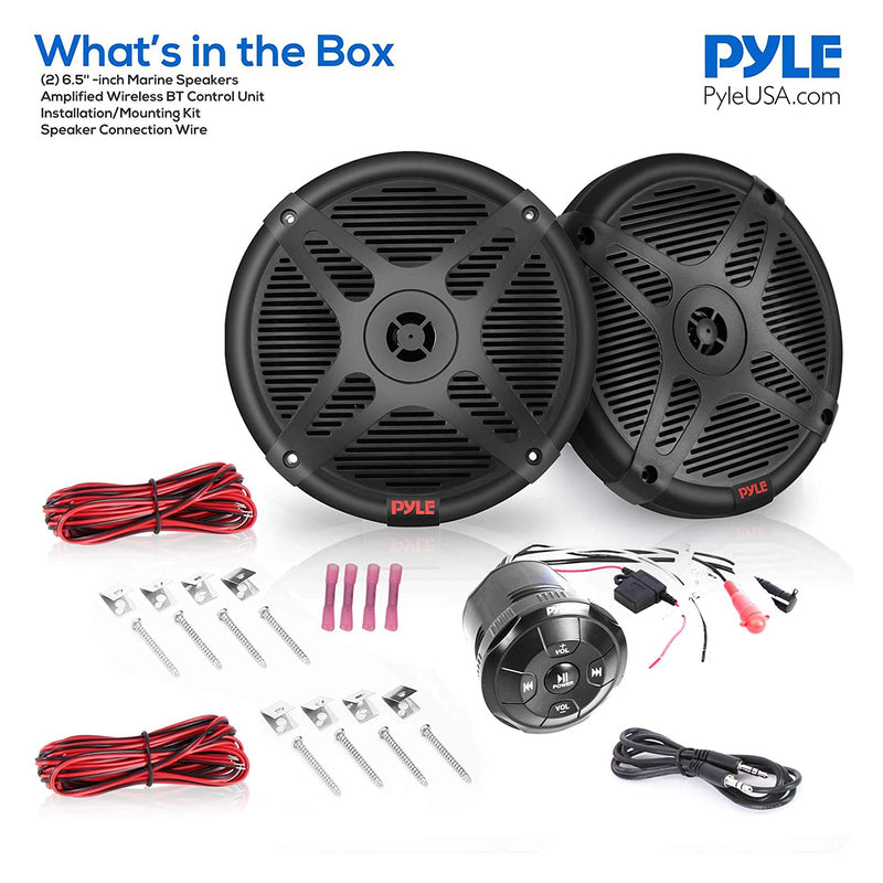 Pyle PLMRKT8 6.5" Marine Speakers with Bluetooth Remote Control, Black (2 Pack)