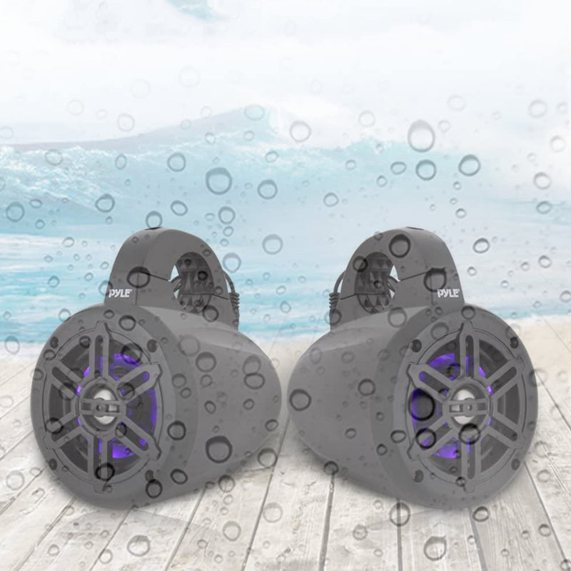 Pyle 4 Inch 300 Watt Waterproof Marine Tower Speaker System w/ LED Lights, Pair