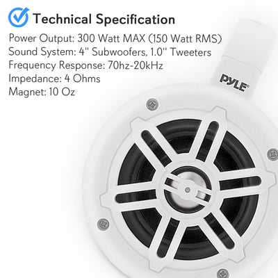 Pyle 4 Inch 300W Waterproof Marine Tower Speaker System (1 Pair) (For Parts)