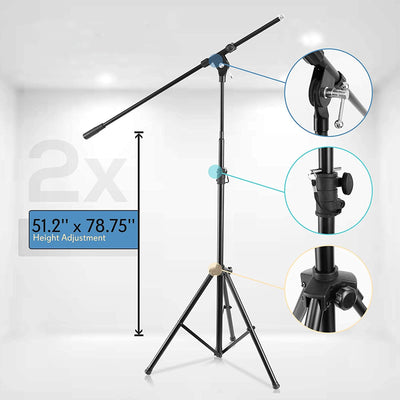Pyle Adjustable Boom Extending Universal Microphone Stable Tripod Stand, 2 Pack