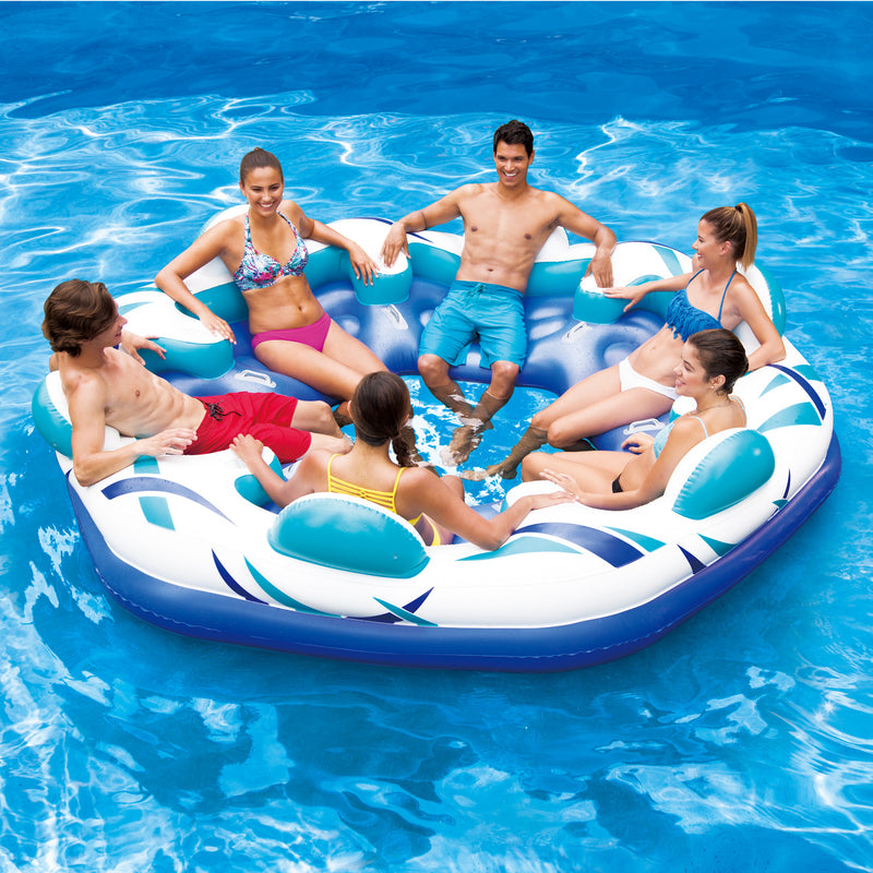 Summer Waves Inflatable 6 Person Party Pad Pool Beach Lake Float with Cupholders