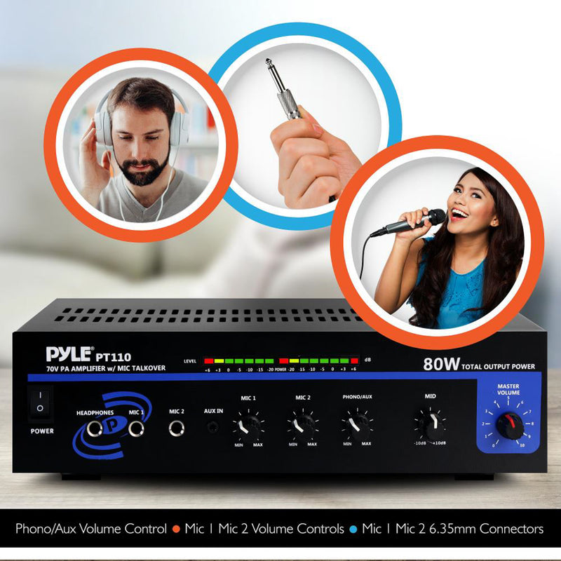 Pyle Compact 80 Watt PA Mono Amplifier Speaker Receiver System, Black (Open Box)