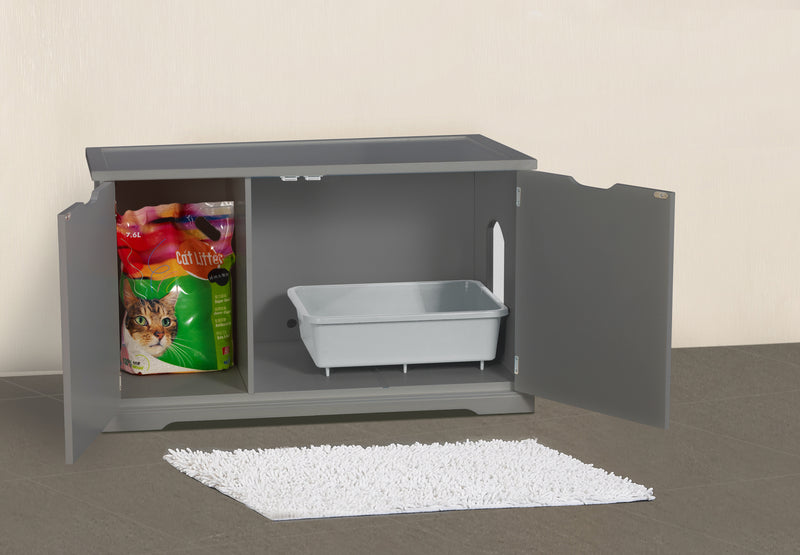 Merry Pet Cat Washroom Bench with Removable Partition Wall, Gray (Used)