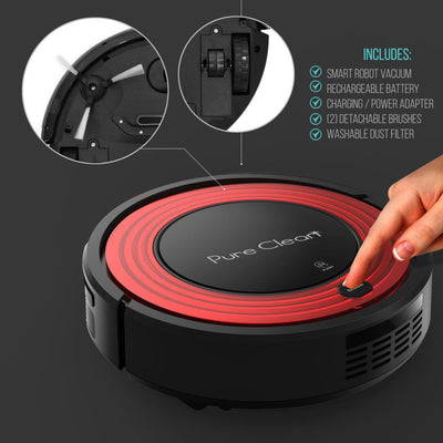 PureClean Automatic Programmable Robot Vacuum Home Cleaning System, Red (Used)