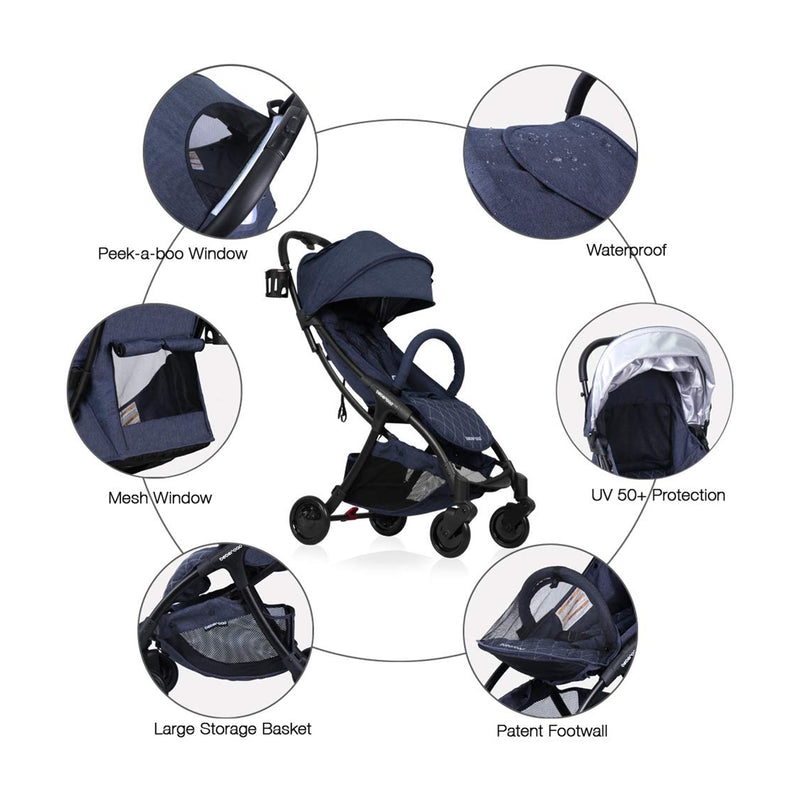 Beberoad R2 Ultra Lightweight Baby Newborn Stroller with Canopy, Jeans Blue