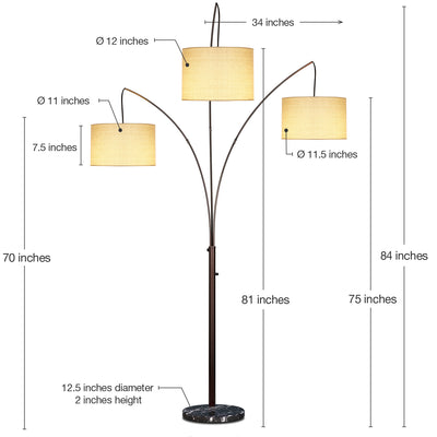 Brightech Trilage 9.5 Watt LED Bulb 3 Lights with Shades Arc Floor Lamp, Bronze