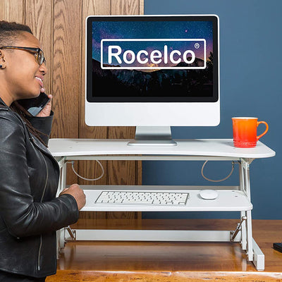 Rocelco Standing Desk Converter 32 Inch Adjustable Height Support Riser, White