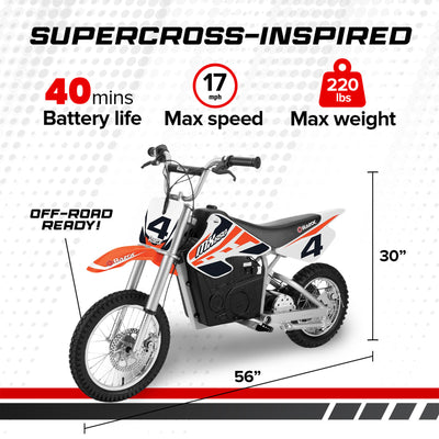 Razor MX650 Dirt Rocket High-Torque Electric Motocross Dirt Bike, 17 MPH, Orange