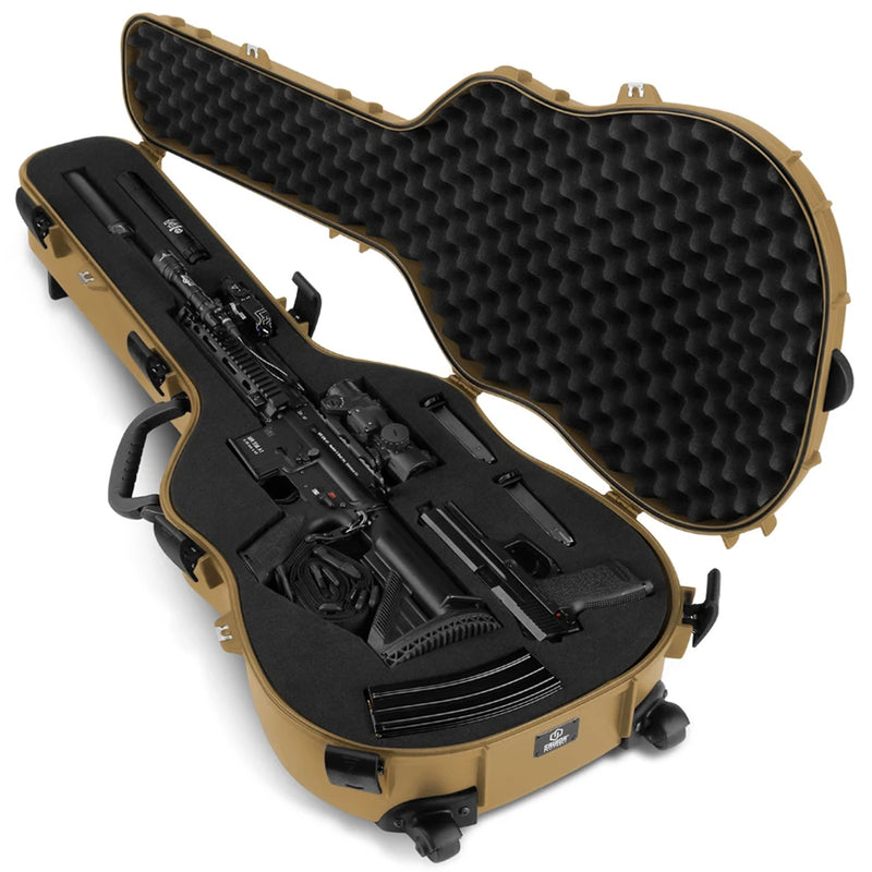 Savior Equipment Tactical Lockable Single Rifle Foam Padded Guitar Gun Case, Tan