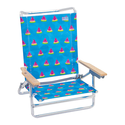 Rio Classic 5 Position Aluminum Lay Flat Folding Beach Lounge Chair, Watermelon