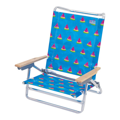 Rio Classic 5 Position Aluminum Lay Flat Folding Beach Lounge Chair, Watermelon