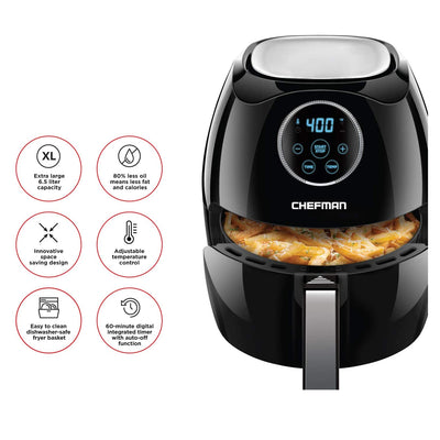 Chefman Digital 6.5 Liter Rapid Temperature Controlling Air Fryer w/ Flat Basket