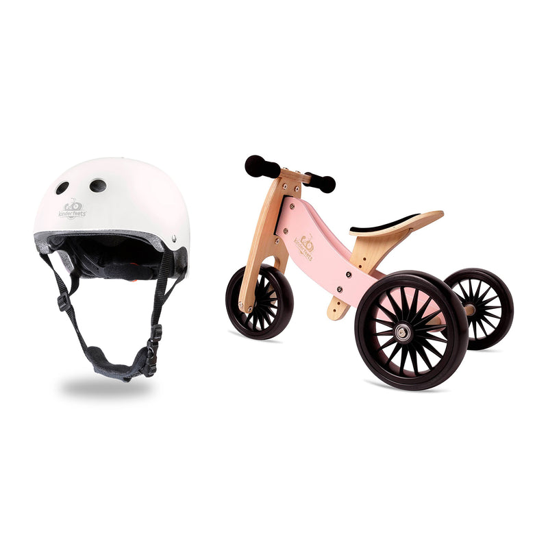 Kinderfeets White Adjustable Kids Helmet Bundle with Rose Balance Trike Tricycle