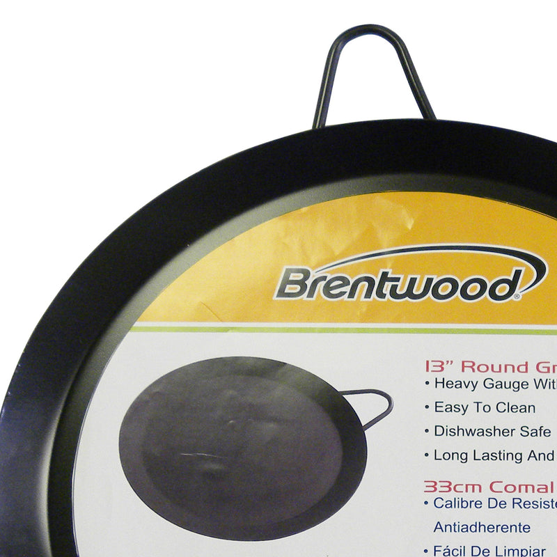 Brentwood 13 inch Carbon Steel Non-Stick Double Burner Comal Griddle, Black