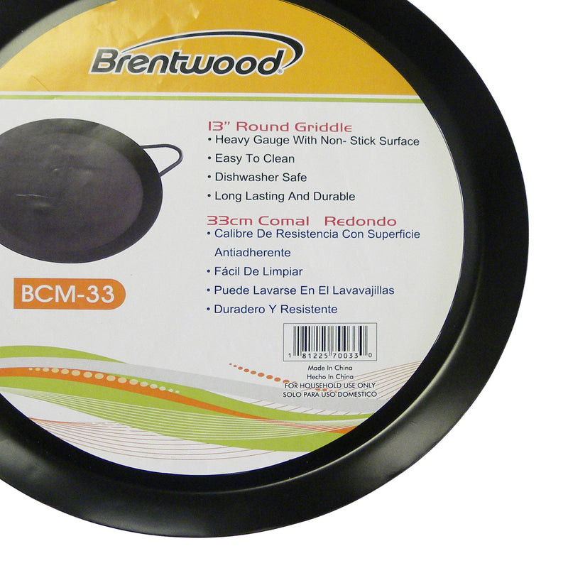 Brentwood 13 inch Carbon Steel Non-Stick Double Burner Comal Griddle, Black