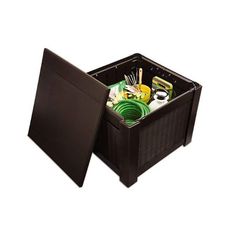 Rubbermaid 1837303 Wicker Weaved Patio Chic Outdoor Storage Cube Deck Box, Teak