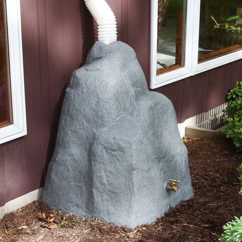 Good Ideas Rain Wizard 42 Gallon Rain Barrel Rock w/ Brass Spout, Light Granite