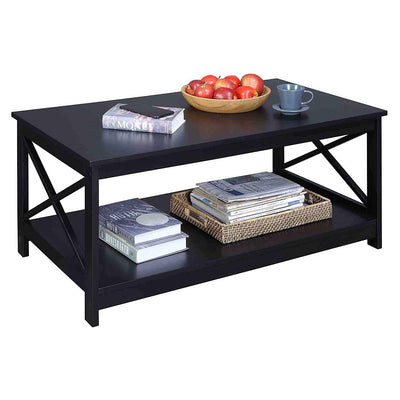 Convenience Concepts Oxford X Frame Coffee Table with Open Bottom Shelf, Black