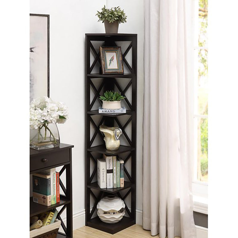 Convenience Concepts Oxford 5 Tier Shelf X Frame Home Corner Bookcase, Black