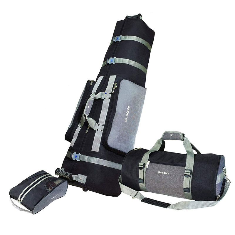 Samsonite 3 Piece Soft Wheeled Golf Bag Travel Set Cover w/ Shoe Bag & Duffel