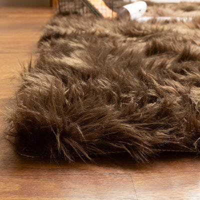 Super Area Rugs Plush Soft 6 by 9 Foot Faux Sheepskin Fur Shag Rug, Dark Brown
