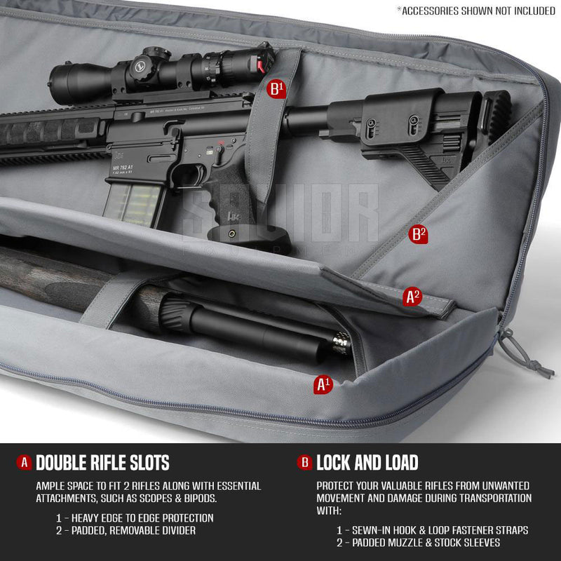 Savior Equipment American Classic 46 Inch Soft Double Long Gun Rifle Case, Gray
