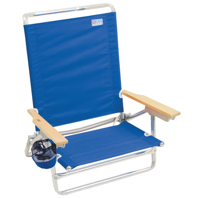 RIO Brands Classic 5 Position Aluminum Lay Flat Folding Beach Lounge Chair, Blue