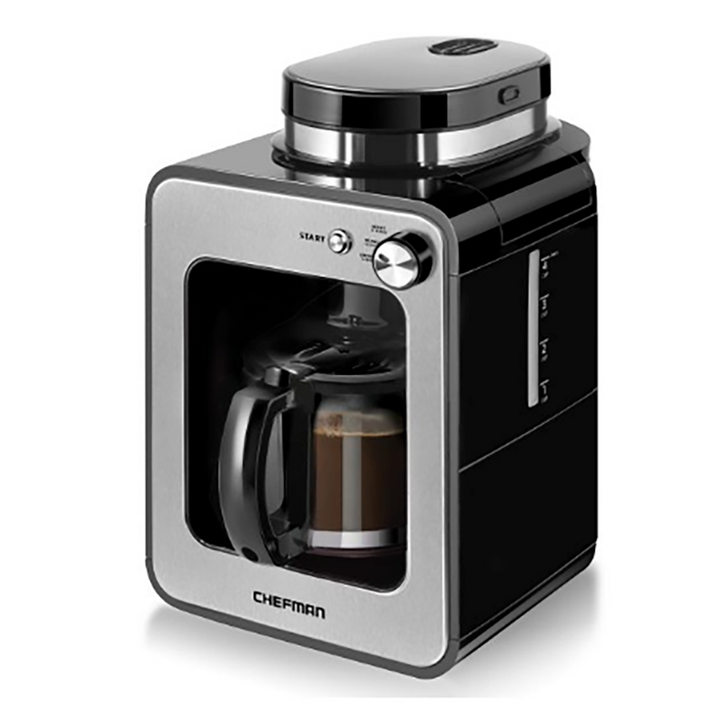 Chefman Grind and Brew 4-Cup Compact Coffee Maker and Grinder, Stainless Steel