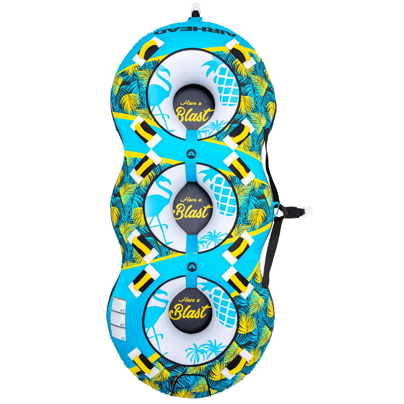 Airhead BLAST 3 Inflatable Open Top 3-Person Towable Water Tube, Tropical Blue