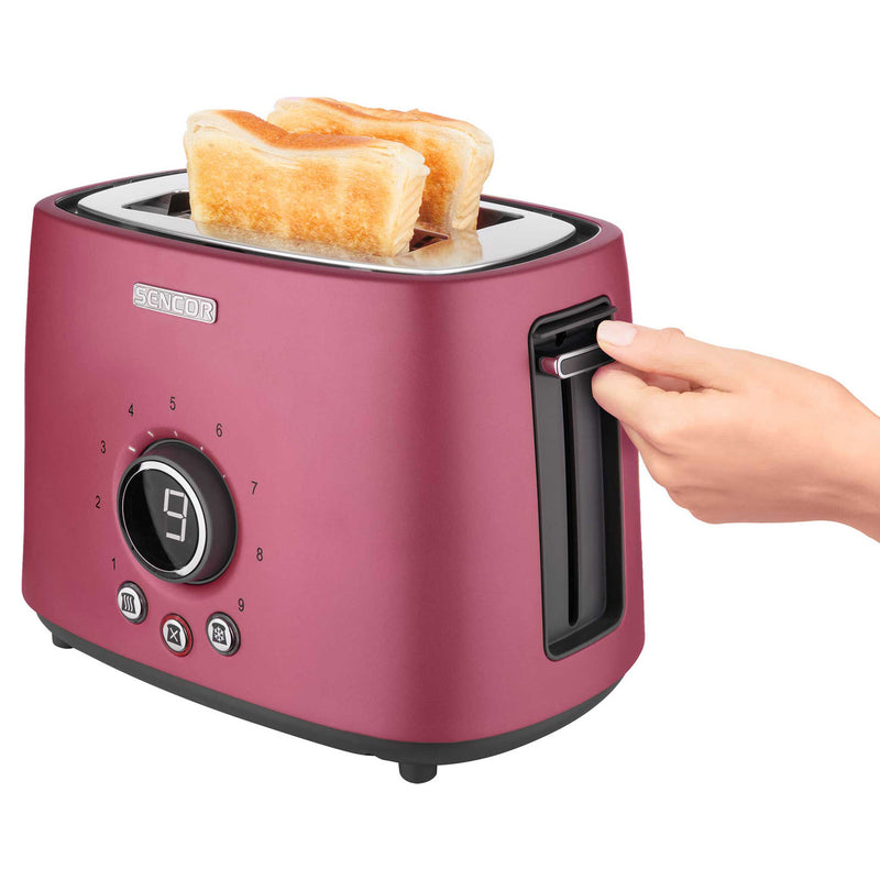 Sencor STS 6054RD Electric Wide 2 Slice High Lift Toaster w/ Rack, Metallic Red