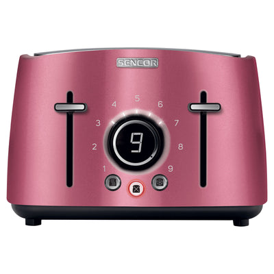 Sencor STS 6074RD Electric Wide 4 Slice High Lift Toaster w/ Rack, Metallic Red