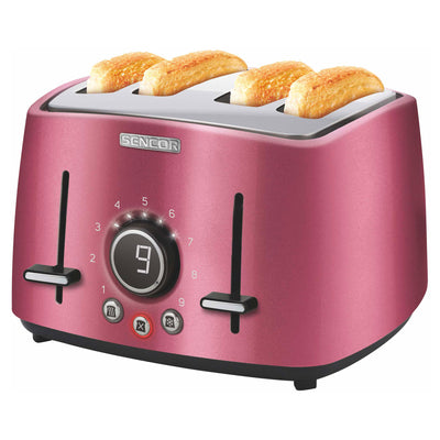 Sencor STS 6074RD Electric Wide 4 Slice High Lift Toaster w/ Rack, Metallic Red