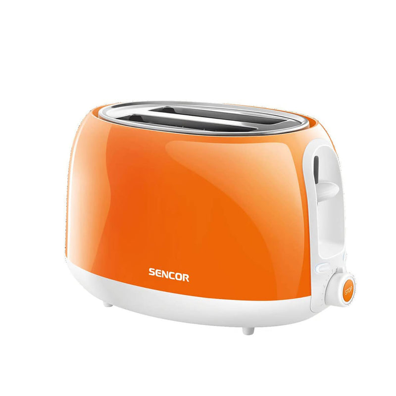 Sencor Stainless Steel 2 Slice High Lift Toaster w/ Slide Out Crumb Tray, Orange
