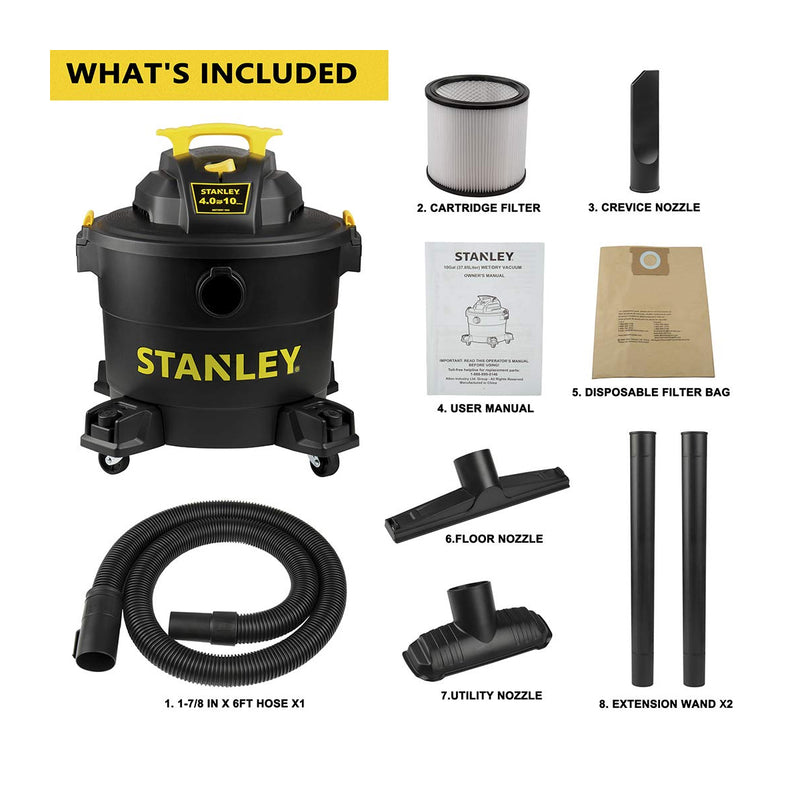 Stanley SL18191P Heavy Duty Portable 10 Gallon Wet Dry Shop Vacuum Cleaner