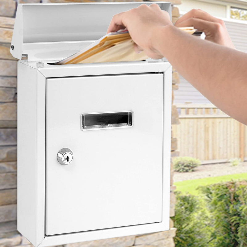 SereneLife Indoor Outdoor Wall Mount Locking Mailbox with Window, White (Used)