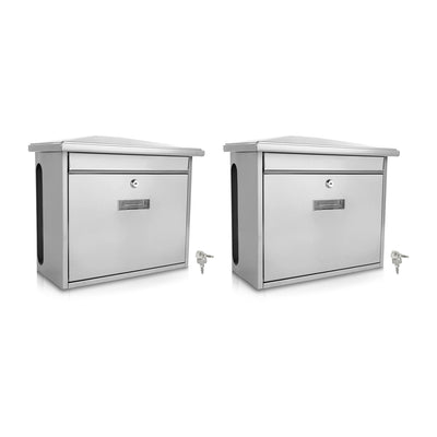 SereneLife Indoor Outdoor Metal Wall Mount Secure Lock Mailbox, Silver (2 Pack)