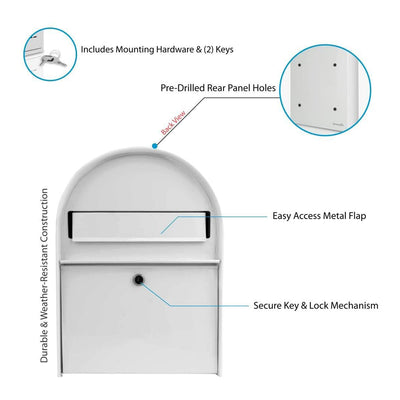 SereneLife SLMAB15 Indoor Outdoor Metal Wall Mount Locking Mailbox, White 2 Pack