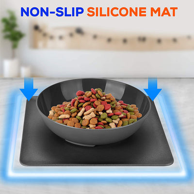SereneLife Large Non Slip 2 in 1 Interlocking Pet Food Bowl & Mat, Gray (4 Pack)