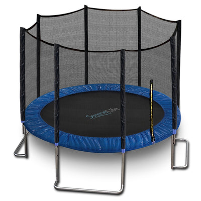 SereneLife 10 Foot Outdoor Trampoline and Safety Net Enclosure, Blue (4 Pack)